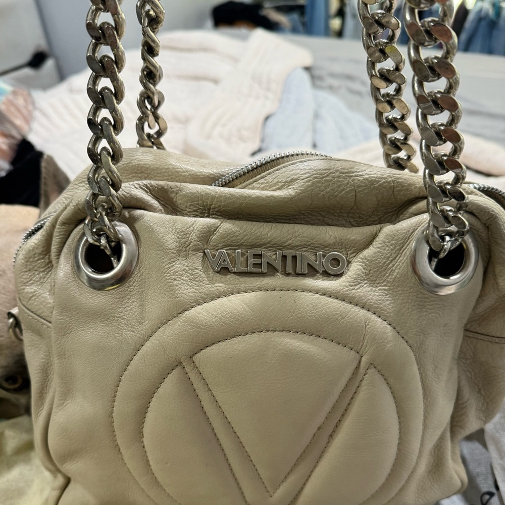 Valentino Off-White Leather Chain Shoulder Bag